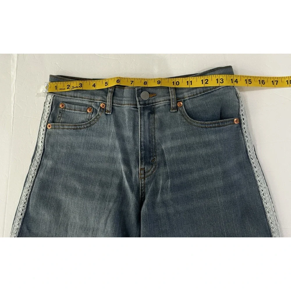 Levi's Wide Leg Jeans Baggy Lace Side Trim Girls 14 Light Wash Comfort Stretch